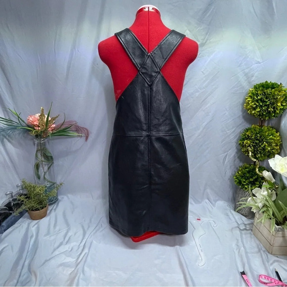 Daphne" Vegan Leather overal dress with adjustable snap bottom shoulder straps - Picture 11 of 12